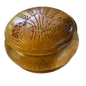 Wedding Ring Bearer Box Hand Carved Wooden Trinket Box with Lid 2.75" x 1.5”